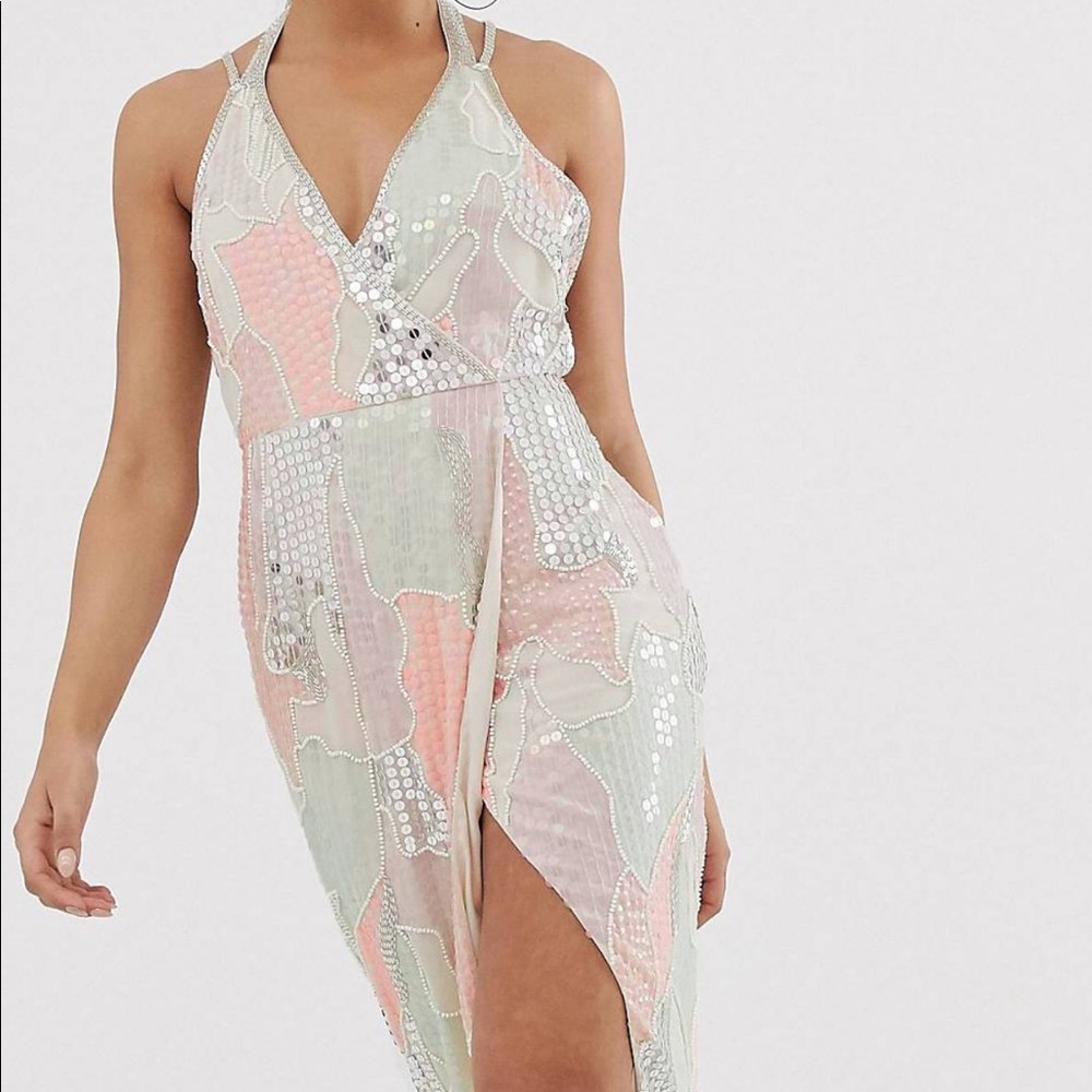 Glam Midi dress with pearl & sequin embellishment